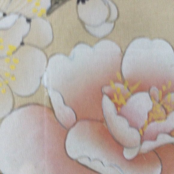 Chinese original painting on fabric flower bird calligraphy signed vintage frame - Picture 4 of 5